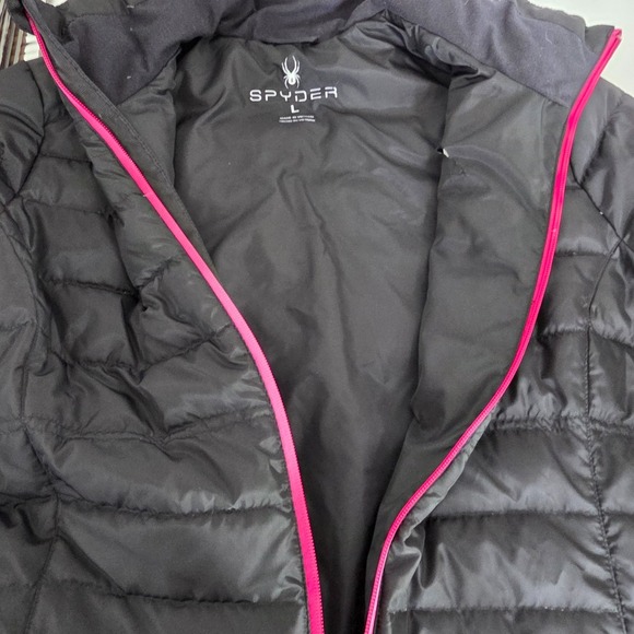 Spyder Prymo Puffer Down Jacket Womens Large Black Pink Coat Winter Ski Snow - Picture 13 of 16